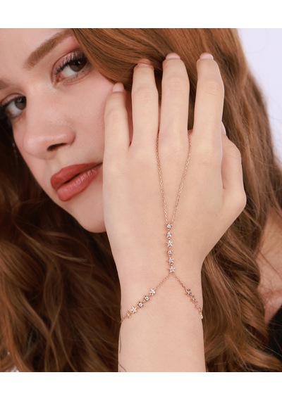 3 Yandan Çoklu Yıldızlı Gümüş Şahmeran Bileklik - Rose Renk Gold