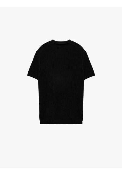 Koton Regular Fit Kısa Kollu Pamuklu Dokulu Düğmeli Polo Yaka Triko Tişört Siyah 7wam70044ht