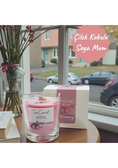 Kokulu Ahşap Fıtıllı 100 Soya Mum - Şeffaf Bardak Kırmızı Renkli Aromaterapi 150cc Diğer