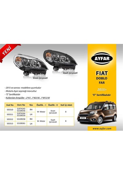 Far Motorlu Siyah Çerçeveli Sol Fiat Doblo 15