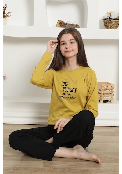 Akbeniz Kız Çocuk Penye Pijama Takım 20420 Sarı