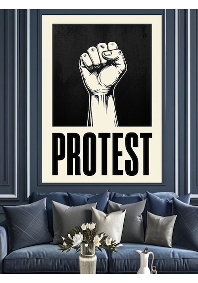 Ahşap Tablo Yumruk Protesto Afişi Yazı