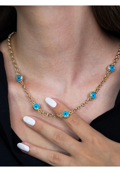 Takı Dükkanı Nazar Boncuklu Kadın Kolye ve Bileklik Set Takım Bbs10 Gold Altın