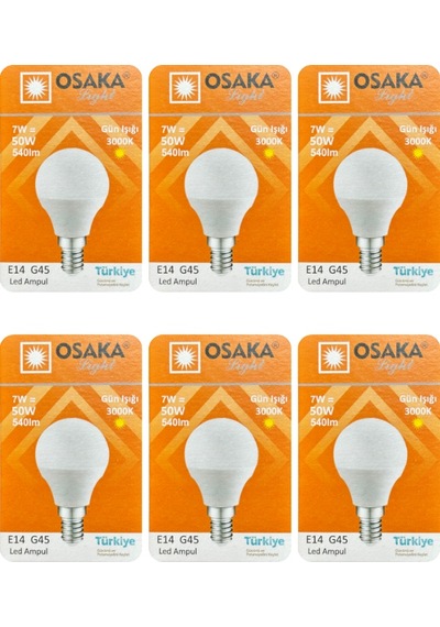 6 Adet Osaka 7w 50w Sarı Işık E14 Duylu İnce Duy Led Mini Ampul