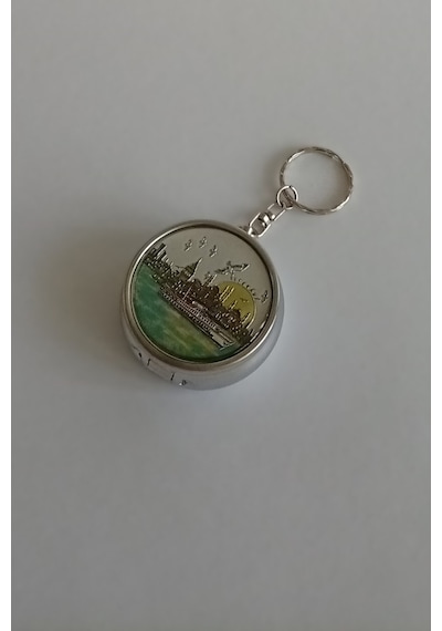 Mini Cep Küllüğü Anahtarlıklı - Taşınabilir Cep Küllüğü 5cm - İstanbul Desenli Kapaklı Metal Mini Kül Tabağı