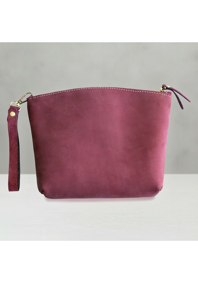 Hakiki Deri El Yapımı Bordo Clutch Çanta Yumuşak Deri Günlük Kadın Çantası Bileklik Askılı