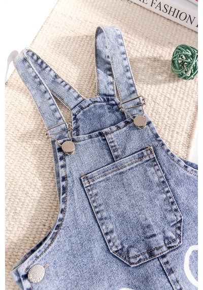 Baby Mod Çiçek Baskılı Denim Kız Çocuk Salopet Kot Tulum Mavi