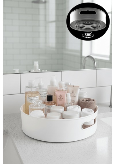 360 Derece Döner Beyaz Banyo Mutfak Düzenleyici Organizer Toparlayıcı Tepsi Mıt1286 Beyaz