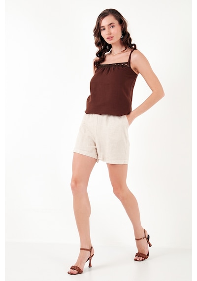 Lela Pamuklu Regular Fit Ip Askılı Bayan Bluz 611Bz0299 Kahve