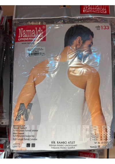 Namaldı Erkek Ribana Rambo Atlet 3'lü Paket - %100 Pamuk Sporcu Atlet 3 Adet Gri