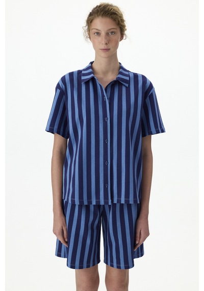 Penti Lacivert Midnight Stripes Gömlek Şort Pijama Takımı