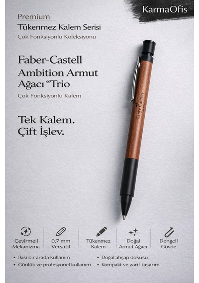 Ambition Trio Armut Ağacı Çok Fonksiyonlu Premium Kalem 0.7 Mm Versatil + Tükenmez, Ahşap Gövde Diğer