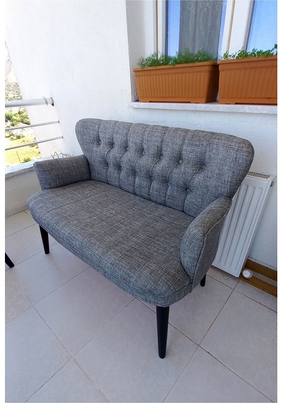 Azra Mobilya Ikili Balkon Koltugu - Kanepe - Keten Kumaş - Bekleme Koltugu - Açık Gri Açık Gri