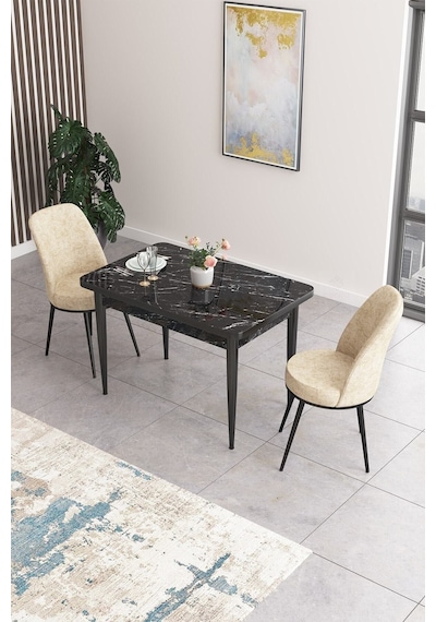 Canisa Concept Nil Serisi 70x110 Sabit Mutfak Masası Takımı Siyah Mermer Desen Masa 2 Krem Sandalye Masa Siyah Sandalyeler Krem Canisa Concept Nil Serisi 70x110 Sabit Mutfak Masası Takımı Siyah Mermer Desen Masa 2 Krem Sandalye Masa Siyah Sandalyeler Krem