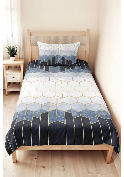 Mavi Geometrik Genç Odası Tek Kişilik Pike Takımı - Lacivert Altın 160x220 Cm Kapitone Yatak Örtüsü Dumanlı Çayır Katmanı Mavi Geometrik Genç Odası Tek Kişilik Pike Takımı - Lacivert Altın 160x220 Cm Kapitone Yatak Örtüsü Dumanlı Çayır Katmanı