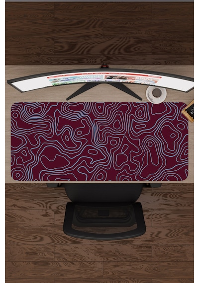 Bordo Mavi 90x40 Xxl Taraftar Gaming Oyuncu Mouse Pad Kaymaz Taban Büyük Fare Altlığı Topography