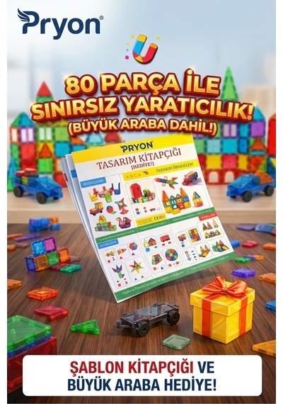 80 Parça Manyetik Zekâ Blokları Seti - Araba Ve Tasarım Kitapçığı Hediyeli Eğitici Oyuncak Stem Uyu