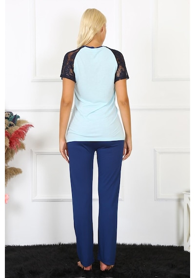Akbeniz Kadın Kolu Dantelli Penye Pijama Takım 4148 - 3xl Su Yeşili