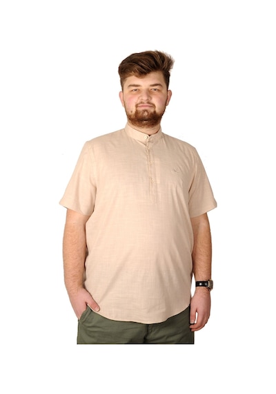 Mode Xl Buyuk Beden Erkek Kısa Kol Hakim Yaka 20387 Bej 001