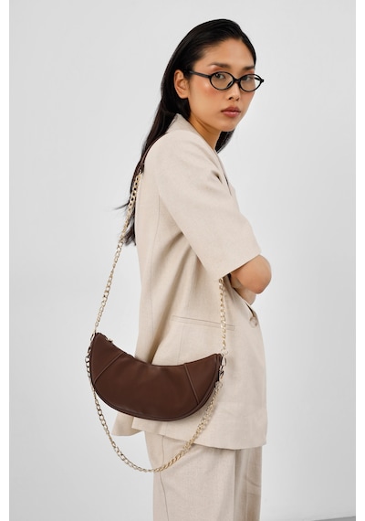 Shule Bags Mode Zincirli Ay Çapraz Çanta Kahve