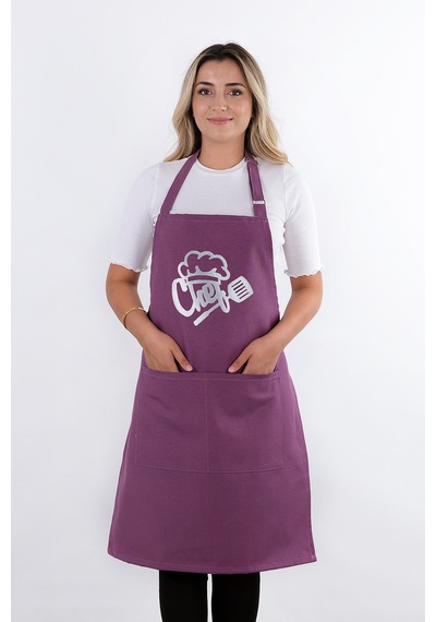 Unisex Master Chef Ayar Askılı Mutfak Önlüğü Mor
