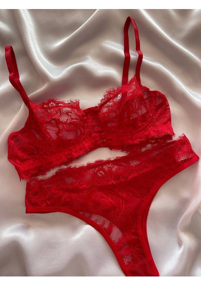 Gece Perisi Kadın Kırmızı Dantel Detaylı Balenli Kapsız Bralet Tanga İki Parça İç Giyim Takım Gece Perisi Kadın Kırmızı Dantel Detaylı Balenli Kapsız Bralet Tanga İki Parça İç Giyim Takım