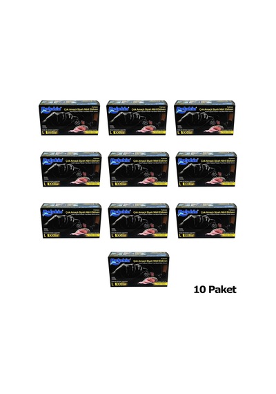 Dolphin Tek Kullanımlık Lateks Siyah Pudrasız Nitril Muayne Eldiveni Large - 100'lü 10 Paket