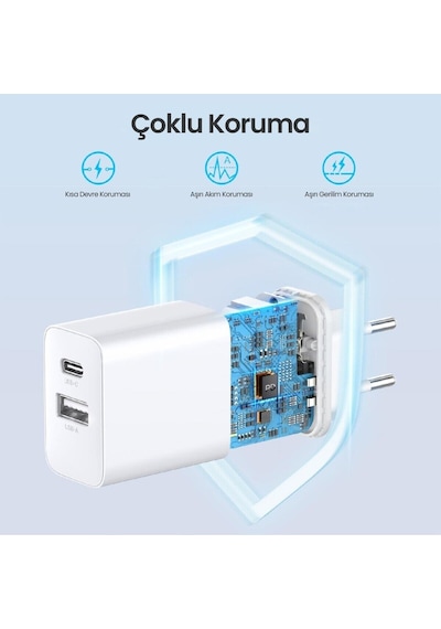 20w Dual U+c Şarj Aleti-usb-c Ve Usb-a Çift Çıkış - Hızlı Şarj Cihazı - Taşınabilir Tasarım