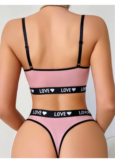 Epilons Zenviar56 Kadın Pembe Love Yazılı Sütyen Kilot Takımı 5167 Zenviar565