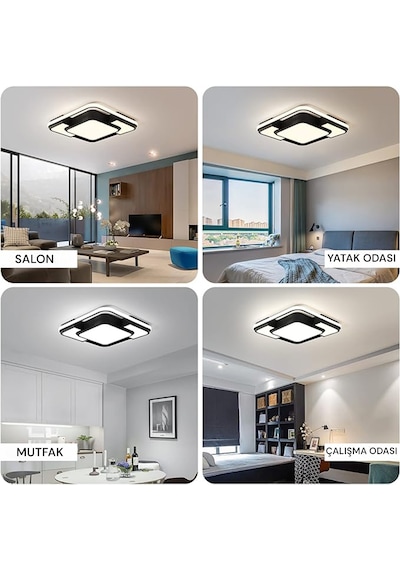 Işık Karesi Tavan Lambası,modern Led Aydınlatma Siyah