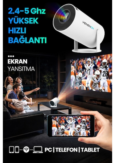 Taşınabilir Akıllı Sinema Projeksiyon Cihazı Projektör Ekran Yansıtma Wifi Bluetooth 5.2 Sinema 502