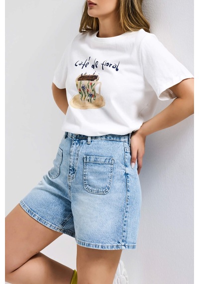 Kadın Beyaz W5 Oversize Özel Baskılı Tasarım T-shirt