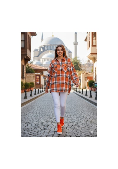 Polologin Butik Oduncu Spor Gömlek Çift Cepli Turuncu Turuncu
