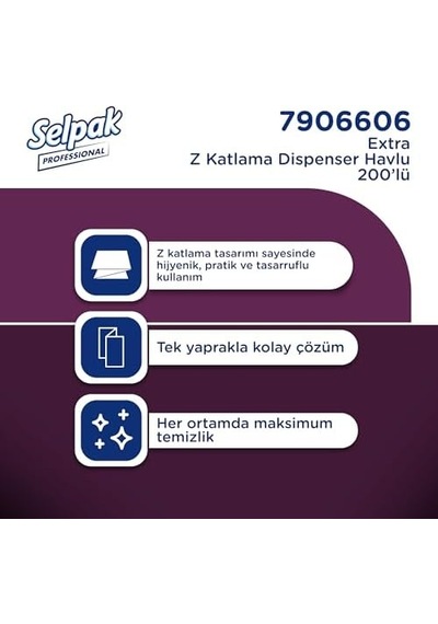 Selpak Professional Extra Z Katlı Dispenser Havlu,12 X 200 Yaprak 4 Lü 50x90 El Havlusu