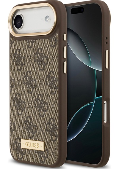 Apple Uyumlu iPhone 17 Air Kılıf Guess Lisanslı M-safeli 4g Desen Pu Metal Plaka Klasik Logolu Kahverengi Kahverengi