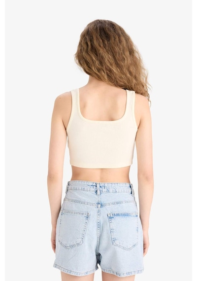 Defacto Fitted Kare Yaka Fitilli Kaşkorse Crop Atlet X8330az25smer144 Ekru