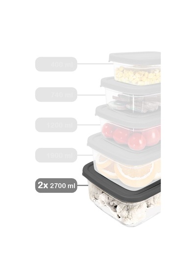 Meleni Home 2 Adet Dikdörtgen Erzak Saklama Kabı Mikrodalgaya Uygun Düzenleyici Organizer 2700 ML Gri