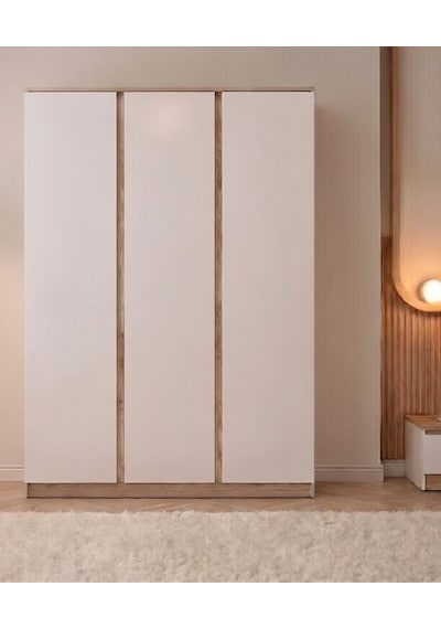 Asel 3 Kapaklı Elbise Dolabı Modern Gardırop Kıyafet Dolabı Beyaz