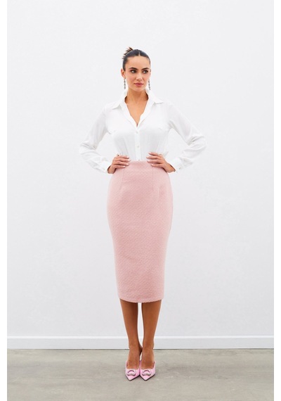 Sateen Midi Boy Tüvit Etek - Pudra-135029 Pudra