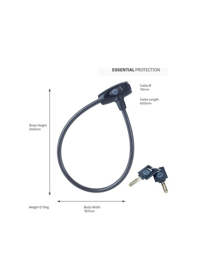 Yale Essential Kablolu Bisiklet Kilidi 10mm - Anahtarlı Gri