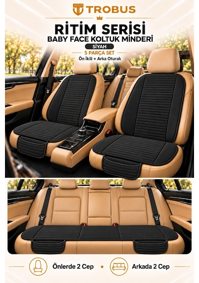 Trobus Ritim Nissan Qashqai 2007-2013 Baby Face 5'li Koltuk Minderi Siyah