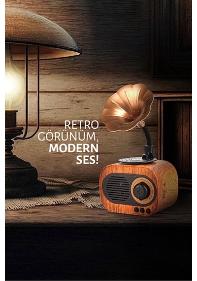 Nostaljik Mini Gramafon Şeklinde Bluetooth Hoparlör Radyo Usb Aux Bluetooth Yüksek Ses Kalitesi Kahverengi - 900480431
