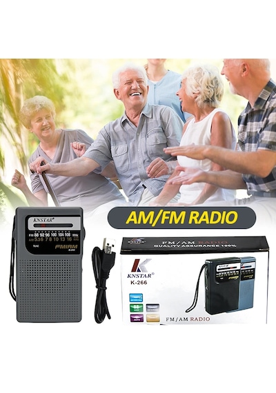 Knstar K-266 Taşınabilir Mini Am Fm Radyo Dahili Hoparlör Anten 3.5mm Aux Kulaklık Girişi