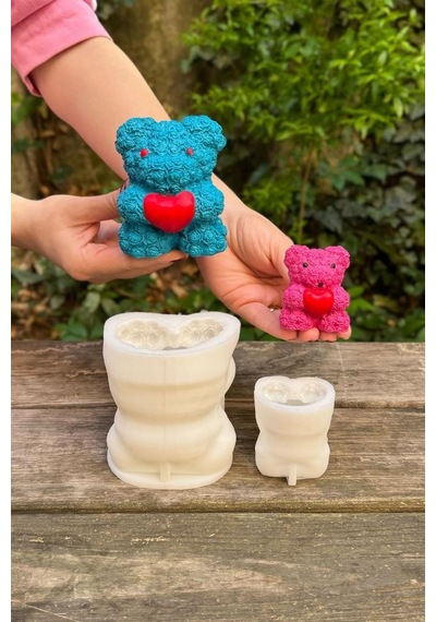 Rufus Concept Teddy Bear Gül Dokulu Büyük Ve Küçük İki Adet Silikon Mum Kalıp Seti