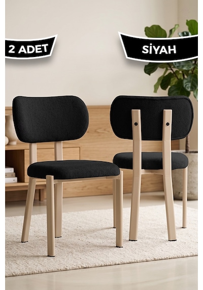 Arlesa Serisi 2 Adet Bukle Kumaş Cappucino Metal İskeletli Mutfak Sandalyesi Siyah Sandalye Cappucino İskelet