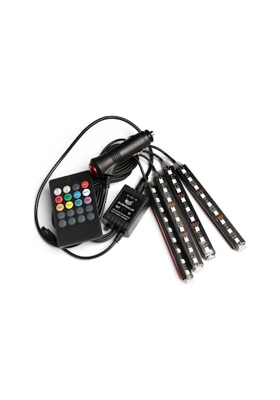 Araç Ayak Altı Led Lamba 12 Led 4 Lü Rgb Araç Içi Müziğe Duyarlı Aydınlatma Kumandalı 12 Led 4 Lü