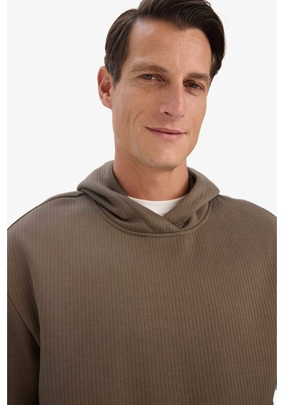 Defacto Boxy Fit Kapüşonlu Kanguru Cepli Jakarlı Sweatshirt E9308ax25aubn571 Kahve