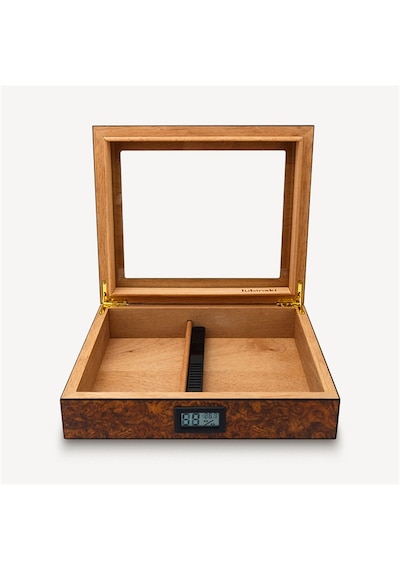 Lubinski Cedar Basic Camlı Puro Kutusu Humidor Slim Dijital Kahve 15s