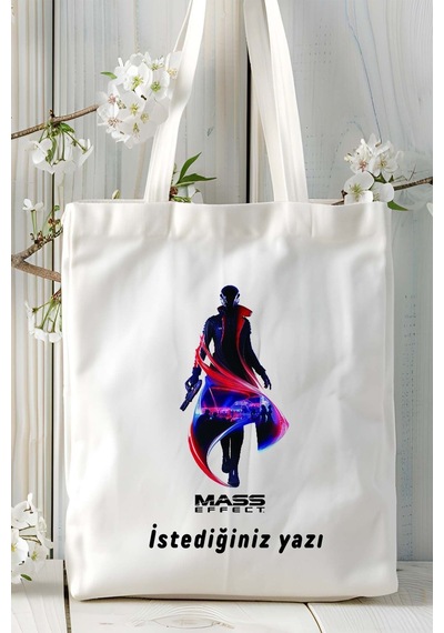 Art Hediye Mass Effect Oyun Baskılı Bez Çanta Omuz Çantası Model 1 Çok Renkli