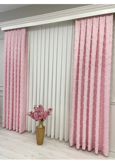 Brillant Carla Puffy Püsküllü Perde İstenilen Tüm Ölçülerde Pembe